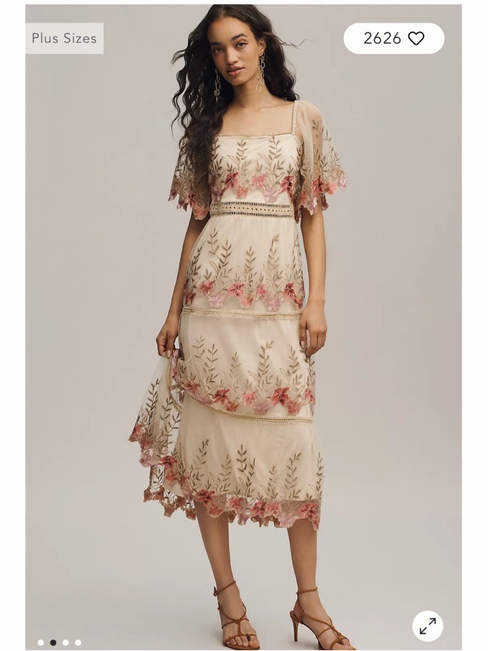 Anthropologie Bl-nk Emryn Embroidered Square Neck Midi Dress Large NWT Floral